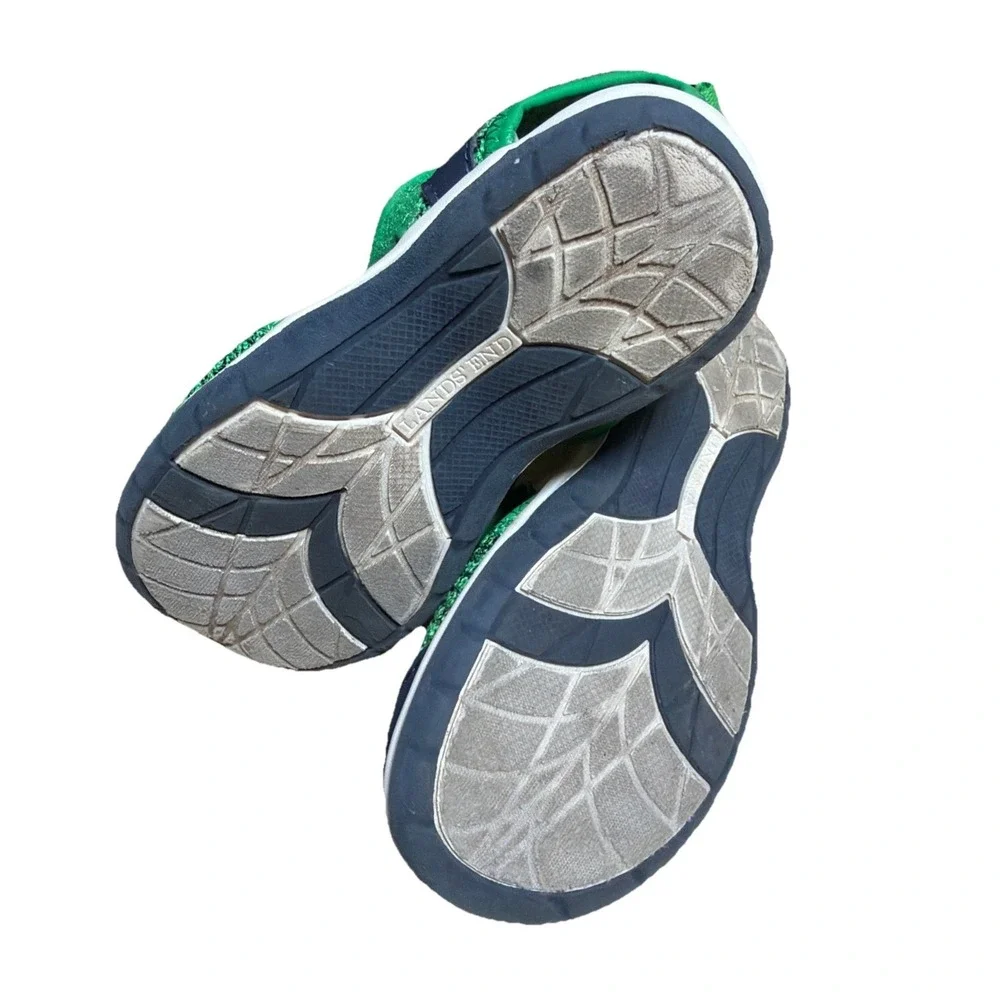 Lands End Water Sandals Little Kids 11 Green Navy Closed Toe Water Shoes